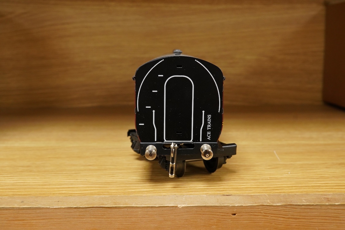 Four ACE Trains 0 gauge tinplate coaches; a boxed C/1 HRCA Brake Second, two boxed C/3 coach kits - a 3/3rd and a 3rd Brk., together with an unboxed LMS First Third composite